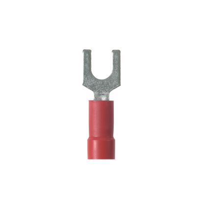 Panduit PV18-8F-CY | Pan-Term Fork Terminal, Red, Vinyl, 16-22 AWG, #8 Stud, PK100