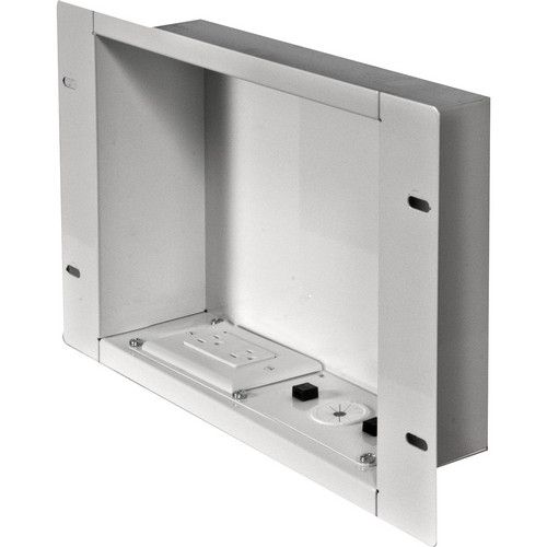 Peerless IBA2AC-W | In-Wall Cable Management and Storage Box with Surge-Protected Duplex Receptacle, White