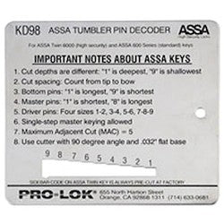 Pro-Lok KD98 | Key Decoder, Stainless Steel, For ASSA Key