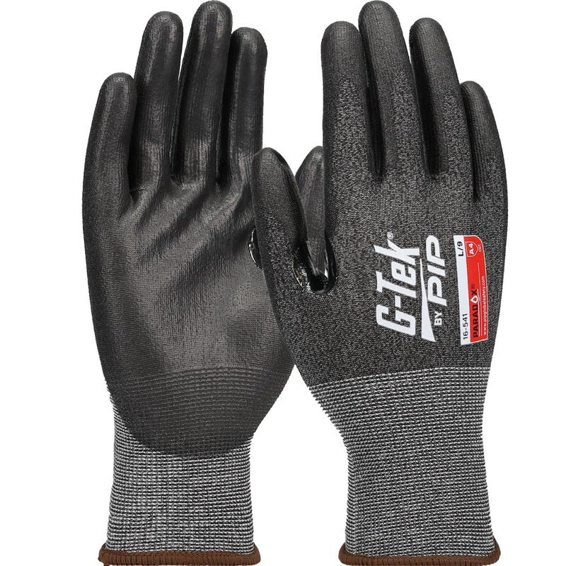 Protective Industrial Products 16-541/XXL | G-Tek PolyKor Gloves, Polyurethane Coated, Knit Wrist, Black, Lightweight, ANSI Rated, 2X-Large