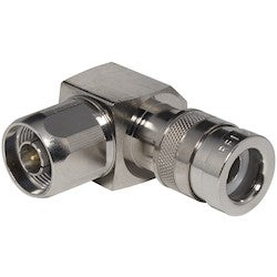 R F Industries Ltd COMP-NRA-400 | Compression Connector, N Male, Right Angle, 6 Ghz Frequency, 50 Ohm Impedance, White Bronze Body