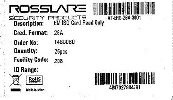 Rosslare Security Products AT-ERS-26A-3001 - ELEC CDS/FOBS - AT-ERS-26A-3001