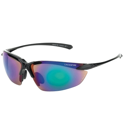 Radians 9610 | Crossfire Sniper Safety Glasses Black Frame, Emerald Mirror Hardcoat Lens