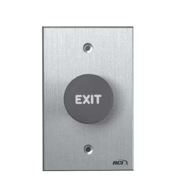 Rutherford Controls 918-RE-TD X 28 | Tamper-Resistant Exit Pushbutton, Red, Time-Delay, Brushed Anodized Aluminum