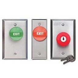 Security Door Controls 434NURB Narrow Mount Mushroom Exit Button (Momentary DPST) "EXIT" Stainless Finish (Standard), Red Button in lieu of Green, Blank