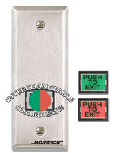 Securitron Magnalock Corp PB3EN | Pushbutton, Momentary, Narrow Stile, 3 Ampere, 4-1/2" X 1-3/4", Stainless Steel Plate, With Interchangeable Green/Red Lens