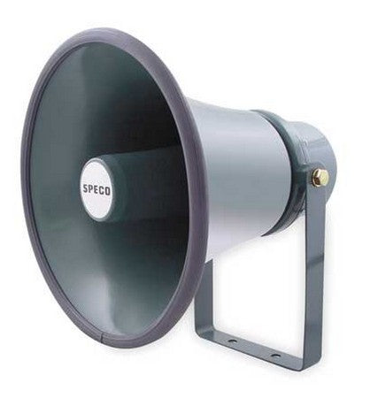 Speco Technologies SPC15T | Horn Speaker, Weather-Resistant, 30 Watt Max/15 Watt Rms, 450 Hertz To 15 Kilohertz, 105 Db Sensitivity, 8 Ohm Impedance, 8.5" Diameter X 9" Depth, Aluminum, Gray