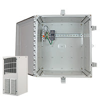 Safety Technology EP242410-O6 | Polycarbonate Enclosure with A/C and Heat and Power Supply 24" H x 24" W x 10" D - Solid Door