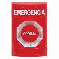 Safety Technology SS2001EM-ES | Red No Cover Turn-to-Reset Stopper Station with EMERGENCY Label Spanish