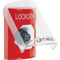 Safety Technology SS2023LD-EN | Red Indoor Only Flush or Surface Key-to-Activate Stopper Station with LOCKDOWN Label English