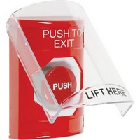 Safety Technology SS2024PX-EN | Red Indoor Only Flush or Surface Momentary Stopper Station with PUSH TO EXIT Label English