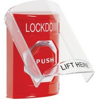 Safety Technology SS2025LD-EN | Red Indoor Only Flush or Surface Momentary (Illuminated) Stopper Station with LOCKDOWN Label English