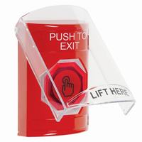 Safety Technology SS2026PX-EN | Red Indoor Only Flush or Surface Momentary (Illuminated) with Red Lens Stopper Station with PUSH TO EXIT Label English