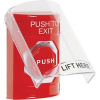 Safety Technology SS2028PX-EN | Red Indoor Only Flush or Surface Pneumatic (Illuminated) Stopper Station with PUSH TO EXIT Label English