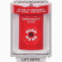 Safety Technology SS2030ES-EN | Red Indoor/Outdoor Flush Key-to-Reset Stopper Station with EMERGENCY STOP Label English