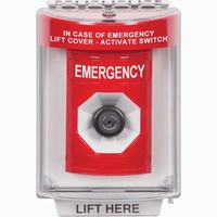 Safety Technology SS2033EM-EN | Red Indoor/Outdoor Flush Key-to-Activate Stopper Station with EMERGENCY Label English