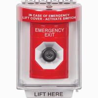 Safety Technology SS2033EX-EN | Red Indoor/Outdoor Flush Key-to-Activate Stopper Station with EMERGENCY EXIT Label English
