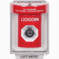 Safety Technology SS2033LD-EN | Red Indoor/Outdoor Flush Key-to-Activate Stopper Station with LOCKDOWN Label English