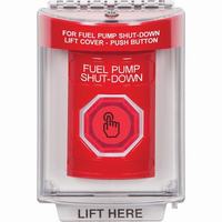 Safety Technology SS2037PS-EN | Red Indoor/Outdoor Flush Weather Resistant Momentary (Illuminated) with Red Lens Stopper Station with FUEL PUMP SHUT DOWN Label English