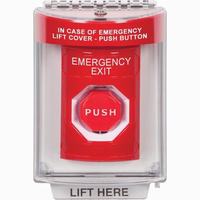 Safety Technology SS2038EX-EN | Red Indoor/Outdoor Flush Pneumatic (Illuminated) Stopper Station with EMERGENCY EXIT Label English