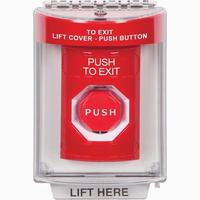 Safety Technology SS2038PX-EN | Red Indoor/Outdoor Flush Pneumatic (Illuminated) Stopper Station with PUSH TO EXIT Label English