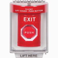 Safety Technology SS2038XT-EN | Red Indoor/Outdoor Flush Pneumatic (Illuminated) Stopper Station with EXIT Label English