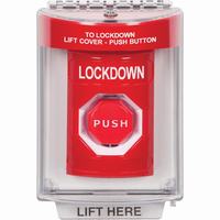 Safety Technology SS2042LD-EN | Red Indoor/Outdoor Flush with Horn Key-to-Reset (Illuminated) Stopper Station with LOCKDOWN Label English