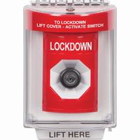 Safety Technology SS2043LD-EN | Red Indoor/Outdoor Flush with Horn Key-to-Activate Stopper Station with LOCKDOWN Label English