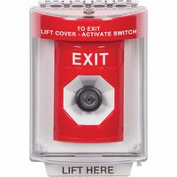 Safety Technology SS2043XT-EN | Red Indoor/Outdoor Flush with Horn Key-to-Activate Stopper Station with EXIT Label English