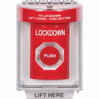 Safety Technology SS2044LD-EN | Red Indoor/Outdoor Flush with Horn Momentary Stopper Station with LOCKDOWN Label English