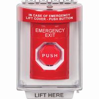Safety Technology SS2045EX-EN | Red Indoor/Outdoor Flush with Horn Momentary (Illuminated) Stopper Station with EMERGENCY EXIT Label English