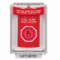 Safety Technology SS2047PS-EN | Red Indoor/Outdoor Flush with Horn Weather Resistant Momentary (Illuminated) with Red Lens Stopper Station with FUEL PUMP SHUT DOWN Label English