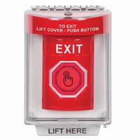 Safety Technology SS2047XT-EN | Red Indoor/Outdoor Flush with Horn Weather Resistant Momentary (Illuminated) with Red Lens Stopper Station with EXIT Label English