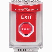 Safety Technology SS2049XT-EN | Red Indoor/Outdoor Flush with Horn Turn-to-Reset (Illuminated) Stopper Station with EXIT Label English