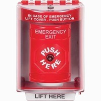 Safety Technology SS2070EX-EN | Red Indoor/Outdoor Surface Key-to-Reset Stopper Station with EMERGENCY EXIT Label English