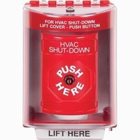 Safety Technology SS2070HV-EN | Red Indoor/Outdoor Surface Key-to-Reset Stopper Station with HVAC SHUT DOWN Label English