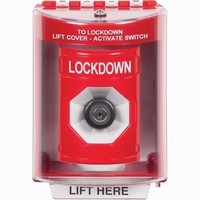 Safety Technology SS2073LD-EN | Red Indoor/Outdoor Surface Key-to-Activate Stopper Station with LOCKDOWN Label English