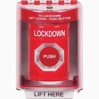 Safety Technology SS2074LD-EN | Red Indoor/Outdoor Surface Momentary Stopper Station with LOCKDOWN Label English