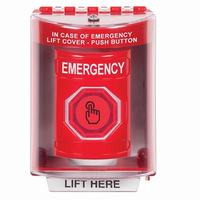 Safety Technology SS2076EM-EN | Red Indoor/Outdoor Surface Momentary (Illuminated) with Red Lens Stopper Station with EMERGENCY Label English