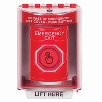 Safety Technology SS2077EX-EN | Red Indoor/Outdoor Surface Weather Resistant Momentary (Illuminated) with Red Lens Stopper Station with EMERGENCY EXIT Label English