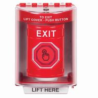 Safety Technology SS2077XT-EN | Red Indoor/Outdoor Surface Weather Resistant Momentary (Illuminated) with Red Lens Stopper Station with EXIT Label English