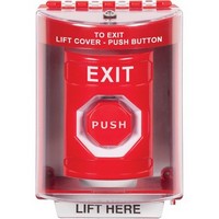 Safety Technology SS2078XT-EN | Red Indoor/Outdoor Surface Pneumatic (Illuminated) Stopper Station with EXIT Label English