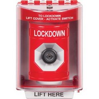 Safety Technology SS2083LD-EN | Red Indoor/Outdoor Surface with Horn Key-to-Activate Stopper Station with LOCKDOWN Label English
