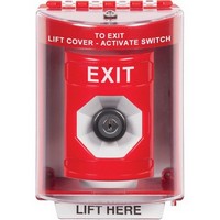 Safety Technology SS2083XT-EN | Red Indoor/Outdoor Surface with Horn Key-to-Activate Stopper Station with EXIT Label English