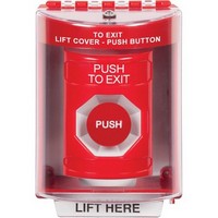 Safety Technology SS2084PX-EN | Red Indoor/Outdoor Surface with Horn Momentary Stopper Station with PUSH TO EXIT Label English