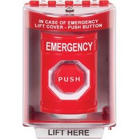 Safety Technology SS2085EM-EN | Red Indoor/Outdoor Surface with Horn Momentary (Illuminated) Stopper Station with EMERGENCY Label English