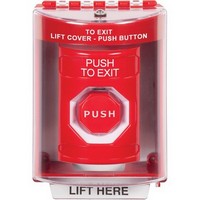 Safety Technology SS2085PX-EN | Red Indoor/Outdoor Surface with Horn Momentary (Illuminated) Stopper Station with PUSH TO EXIT Label English