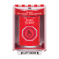 Safety Technology SS2086PX-EN | Red Indoor/Outdoor Surface with Horn Momentary (Illuminated) with Red Lens Stopper Station with PUSH TO EXIT Label English