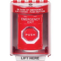 Safety Technology SS2088EX-EN | Red Indoor/Outdoor Surface with Horn Pneumatic (Illuminated) Stopper Station with EMERGENCY EXIT Label English