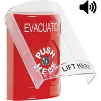 Safety Technology SS20A0EV-EN | Red Indoor Only Flush or Surface with Horn Key-to-Reset Stopper Station with EVACUATION Label English